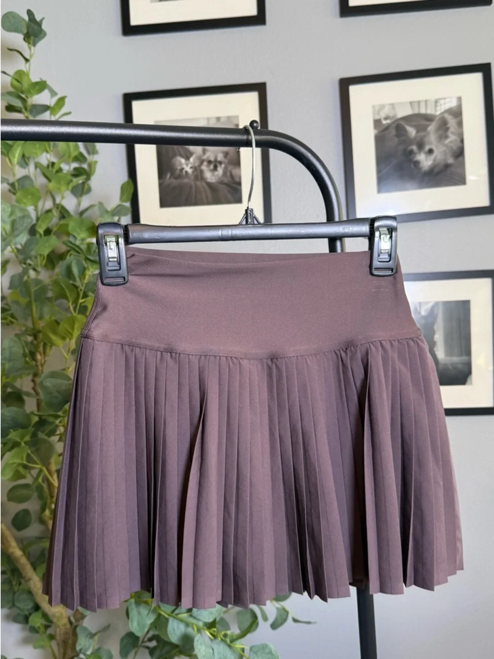 ALO Yoga Pleated Skater Mini Skirt — Chocolate Brown